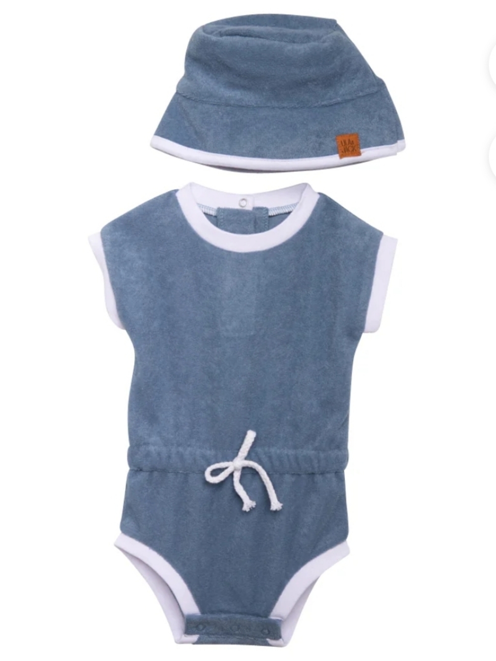 Lila & Jack French Terry Romper and Matching Bucket Hat Set Blue